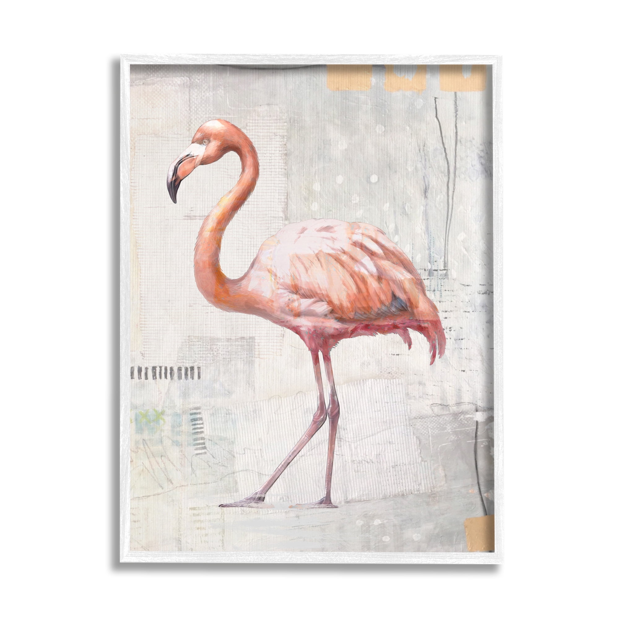 Stupell Industries Modern Flamingo Collage Animals & Insects Painting White Framed Art Print Wall Art, 24 x 30
