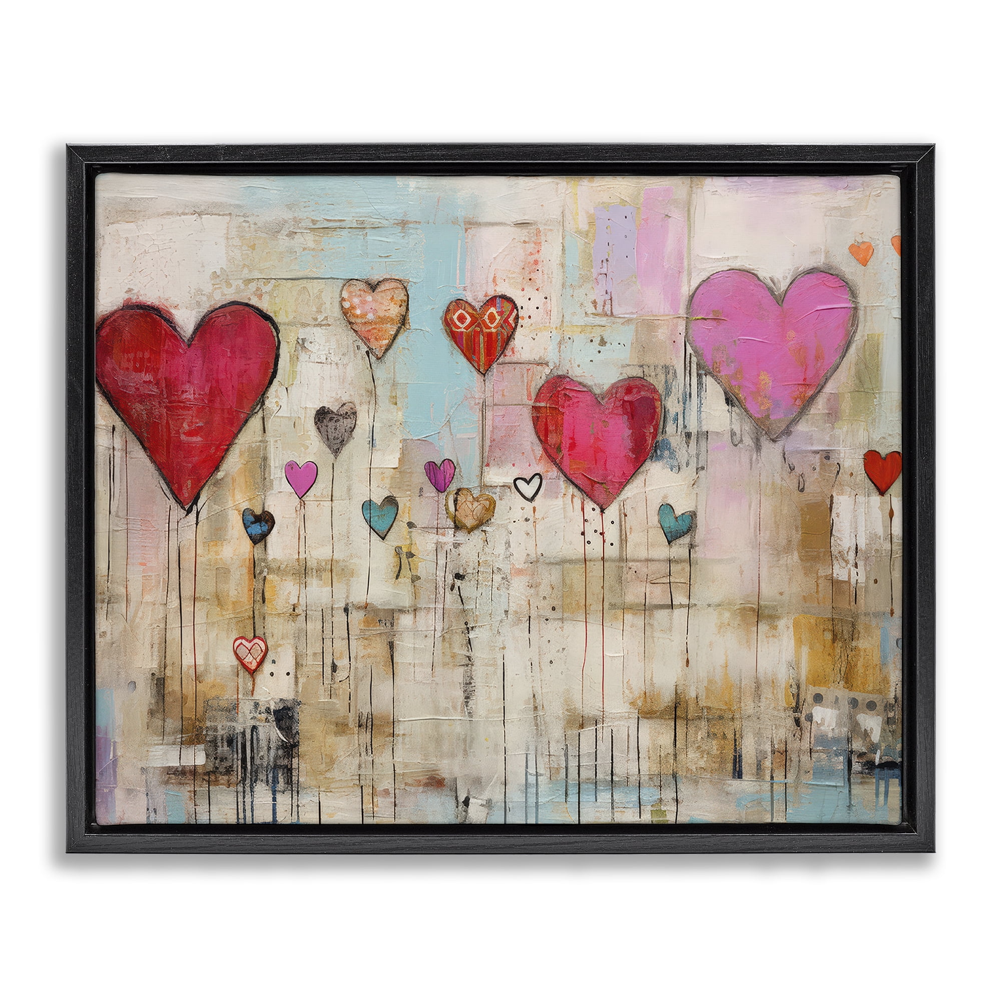 Stupell Industries Modern Floating Hearts Abstract Painting Black Floater Framed Canvas Art Print Wall Art, 31 x 25