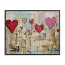 Stupell Industries Modern Floating Hearts Abstract Painting Black Framed Art Print Wall Art, 14 x 11