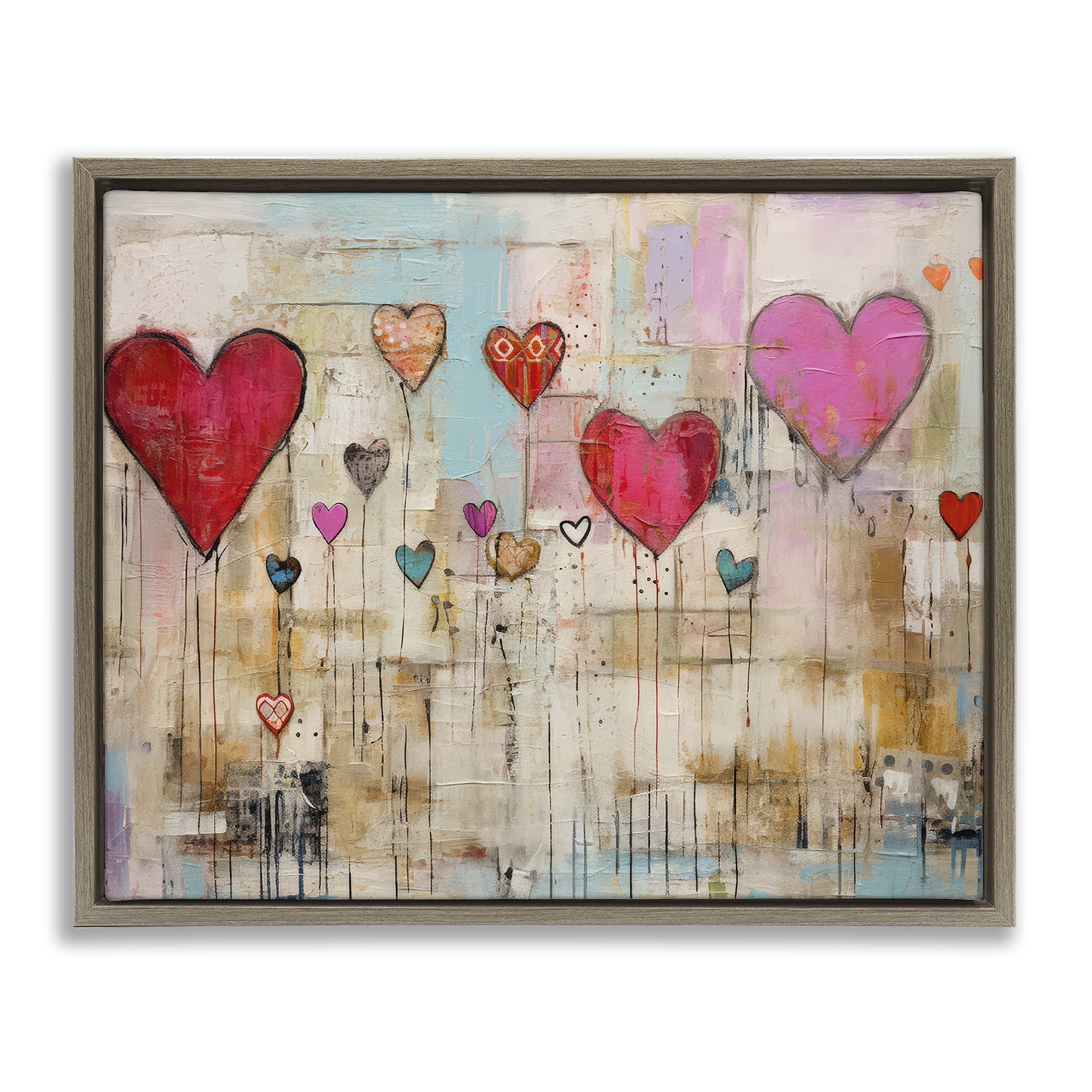 Stupell Industries Modern Floating Hearts Abstract Painting Brown Floater Framed Canvas Art Print Wall Art, 21 x 17