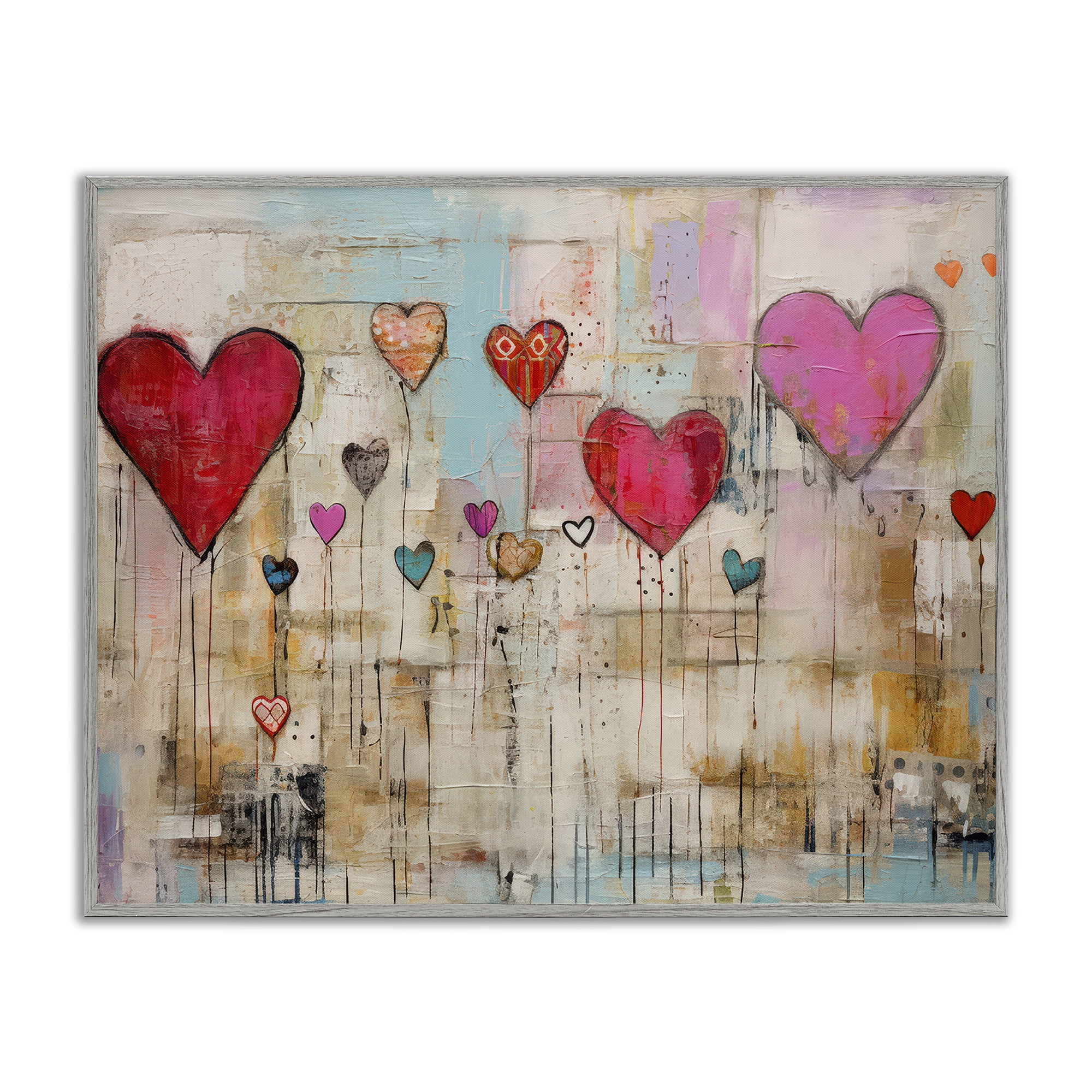 Stupell Industries Modern Floating Hearts Abstract Painting Gray Framed Art Print Wall Art, 14 x 11