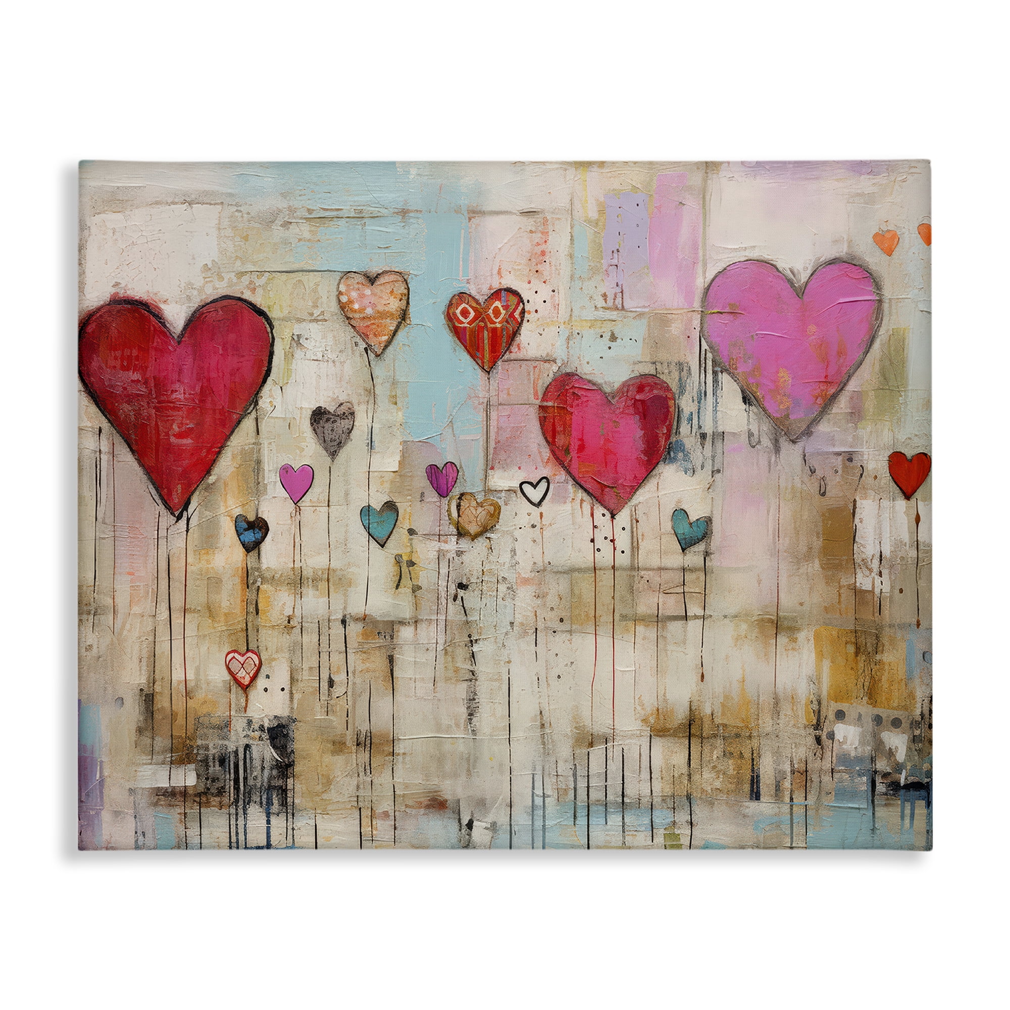 Stupell Industries Modern Floating Hearts Abstract Painting Wrapped Canvas Art Print Wall Art, 20 x 16