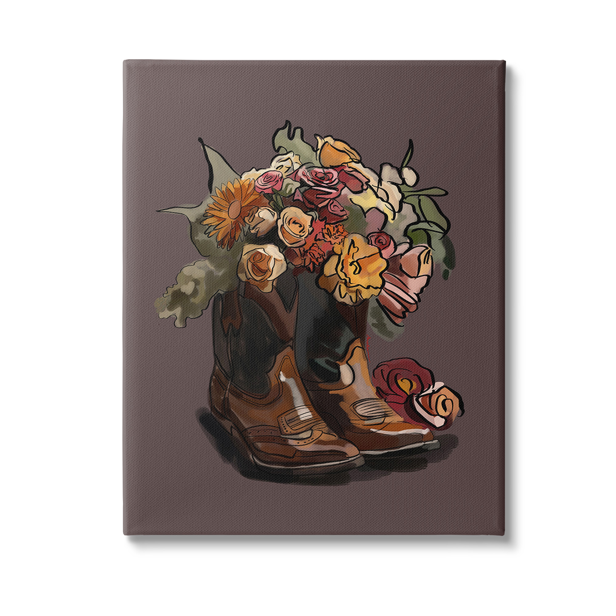 Stupell Industries Modern Floral Boot Bouquet Botanical & Floral Painting Gallery Wrapped Canvas Art Print Wall Art, 24 x 30
