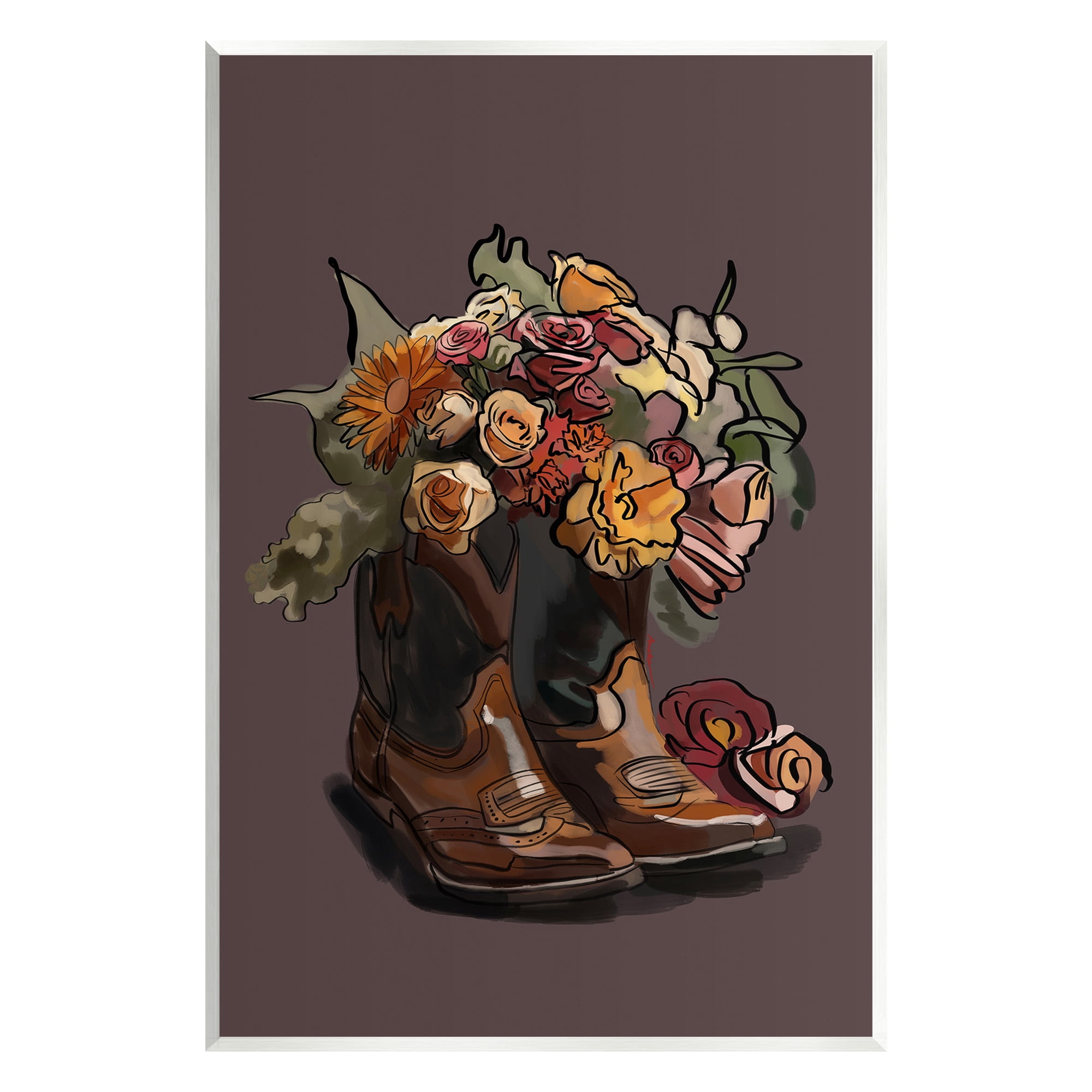 Stupell Industries Modern Floral Boot Bouquet Botanical & Floral Painting Unframed Art Print Wall Art, 13 x 19