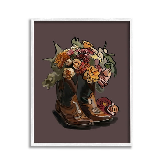 Stupell Industries Modern Floral Boot Bouquet Botanical & Floral Painting White Framed Art Print Wall Art, 11 x 14