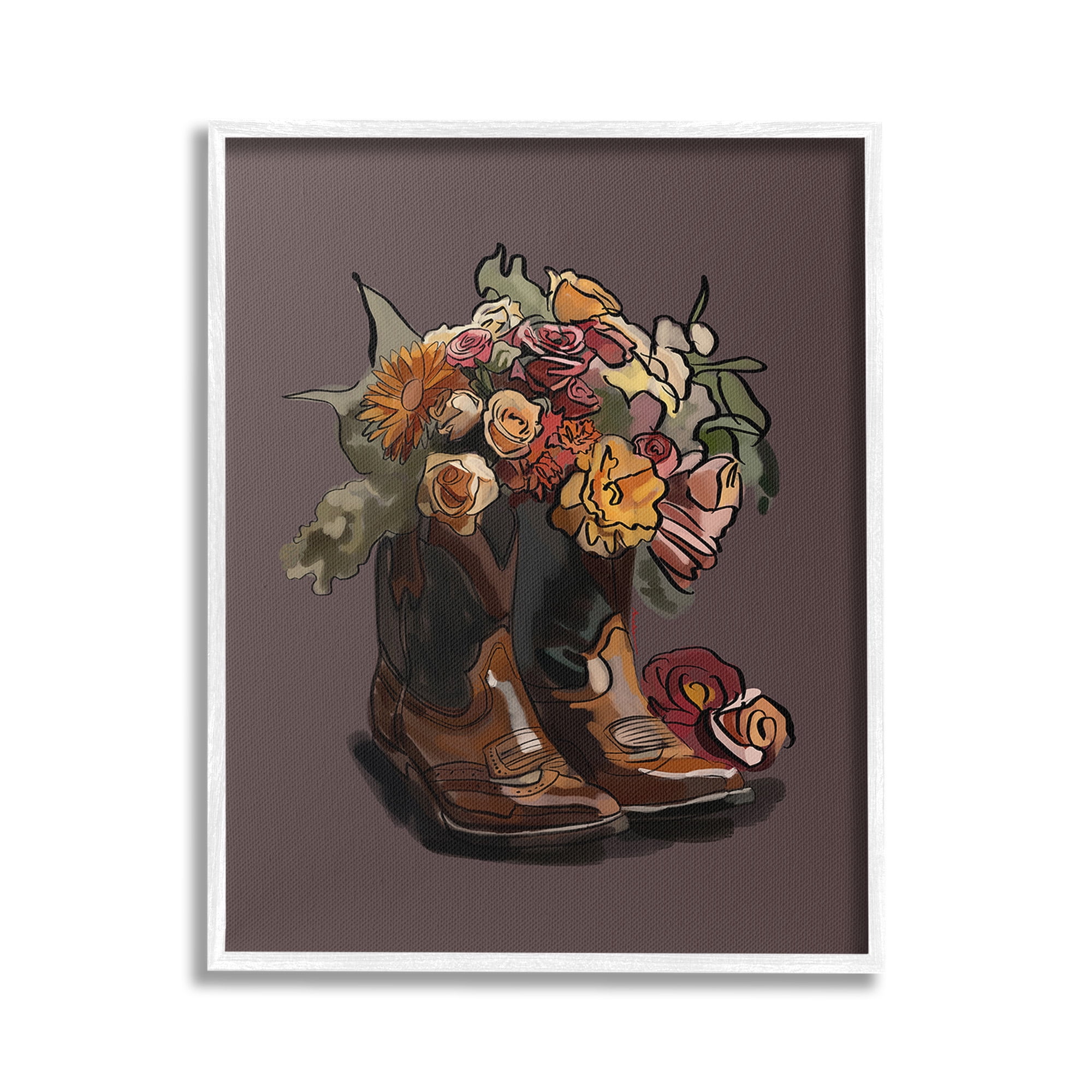 Stupell Industries Modern Floral Boot Bouquet Botanical & Floral Painting White Framed Art Print Wall Art, 24 x 30