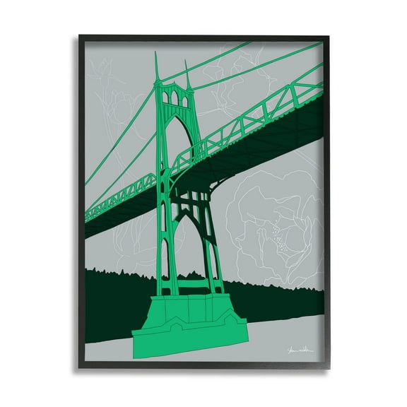 Stupell Industries Modern Floral Bridge Architecture Graphic Art Black Framed Art Print Wall Art, Design by Shane Donahue