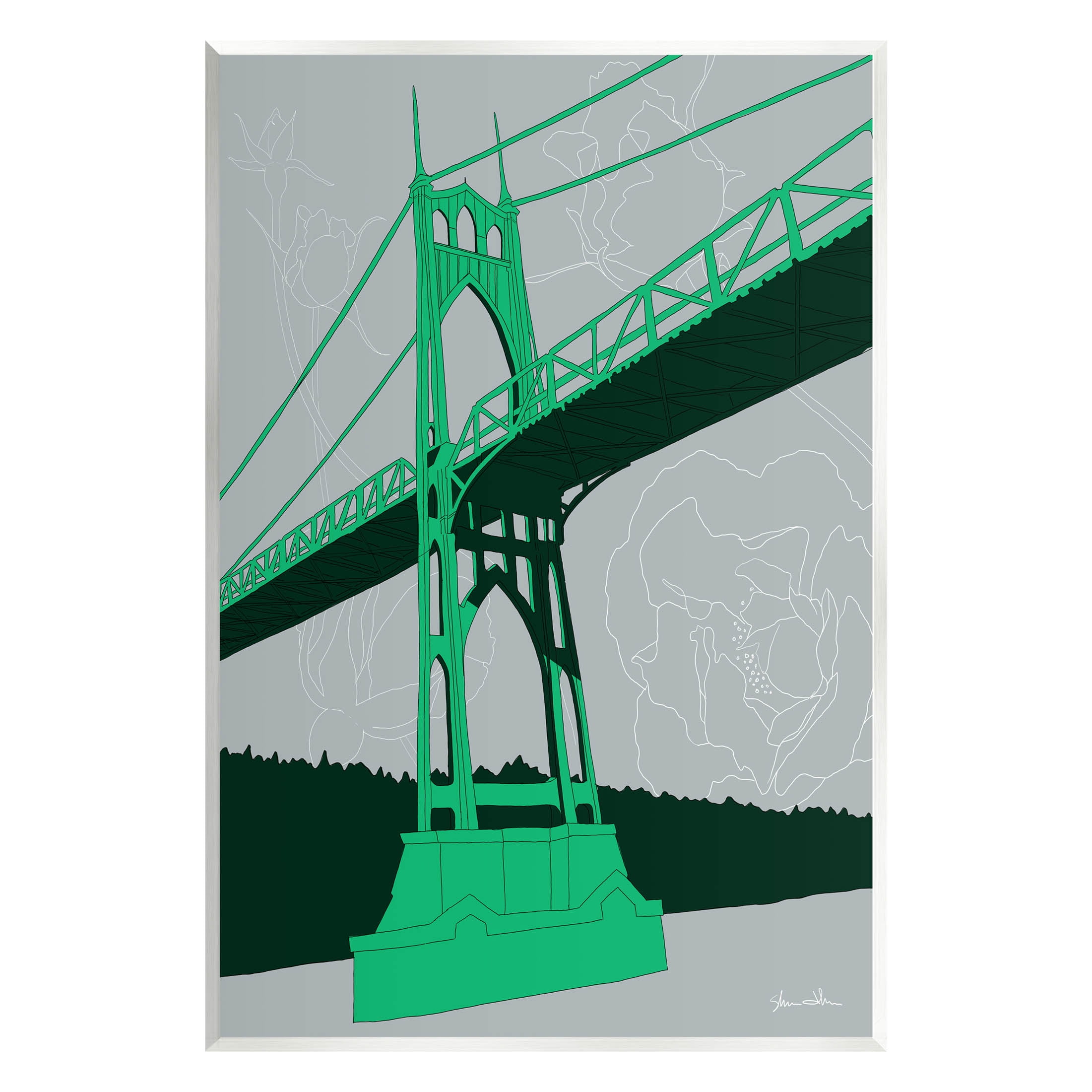 Stupell Industries Modern Floral Bridge Architecture Graphic Art Unframed Art Print Wall Art, Design by Shane Donahue