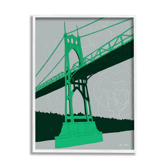 Stupell Industries Modern Floral Bridge Architecture Graphic Art White Framed Art Print Wall Art, Design by Shane Donahue