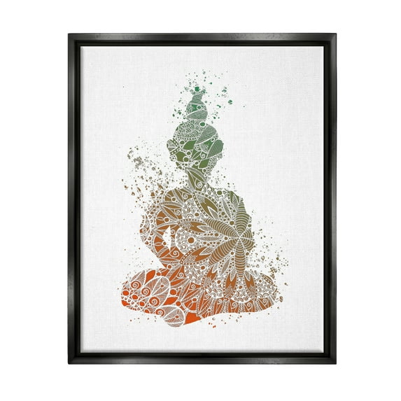 Stupell Industries Modern Floral Buddha Abstract Painting Black Floater Framed Art Print Wall Art, 25 x 31