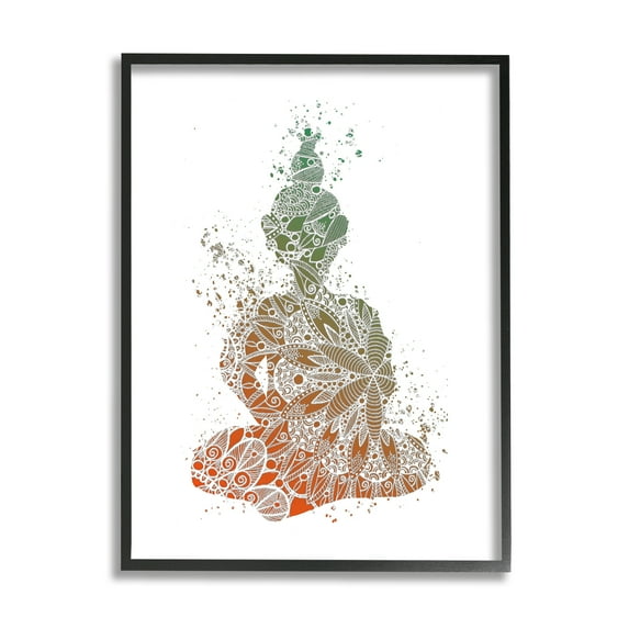 Stupell Industries Modern Floral Buddha Abstract Painting Black Framed Art Print Wall Art, 11 x 14