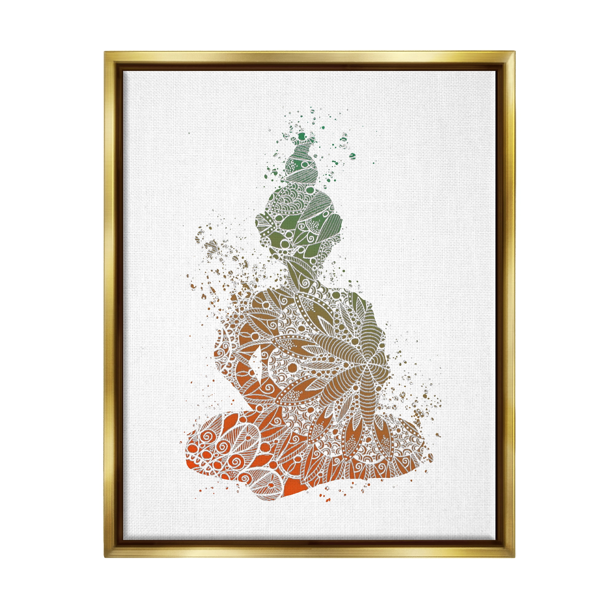 Stupell Industries Modern Floral Buddha Abstract Painting Gold Floater Framed Art Print Wall Art, 17 x 21