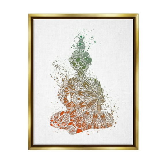 Stupell Industries Modern Floral Buddha Abstract Painting Gold Floater Framed Art Print Wall Art, 25 x 31