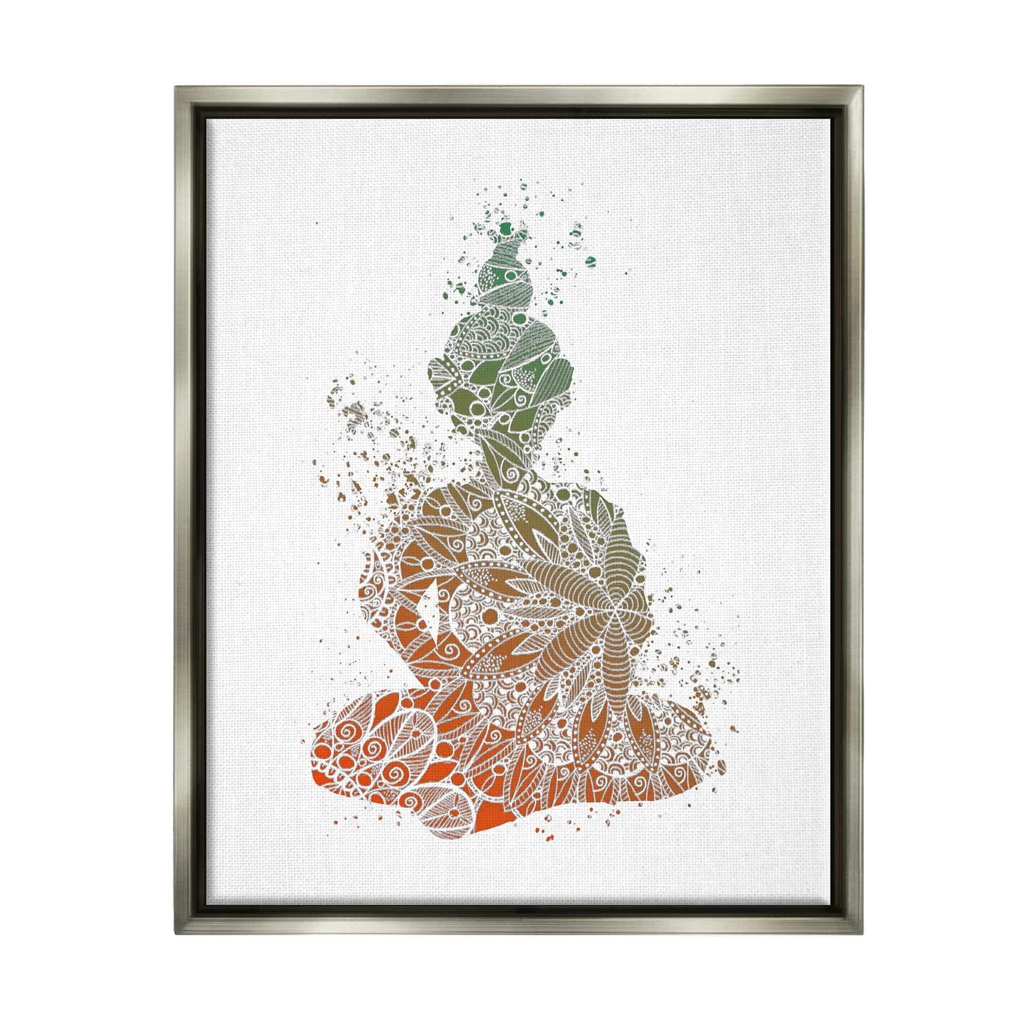 Stupell Industries Modern Floral Buddha Abstract Painting Gray Floater Framed Art Print Wall Art, 17 x 21