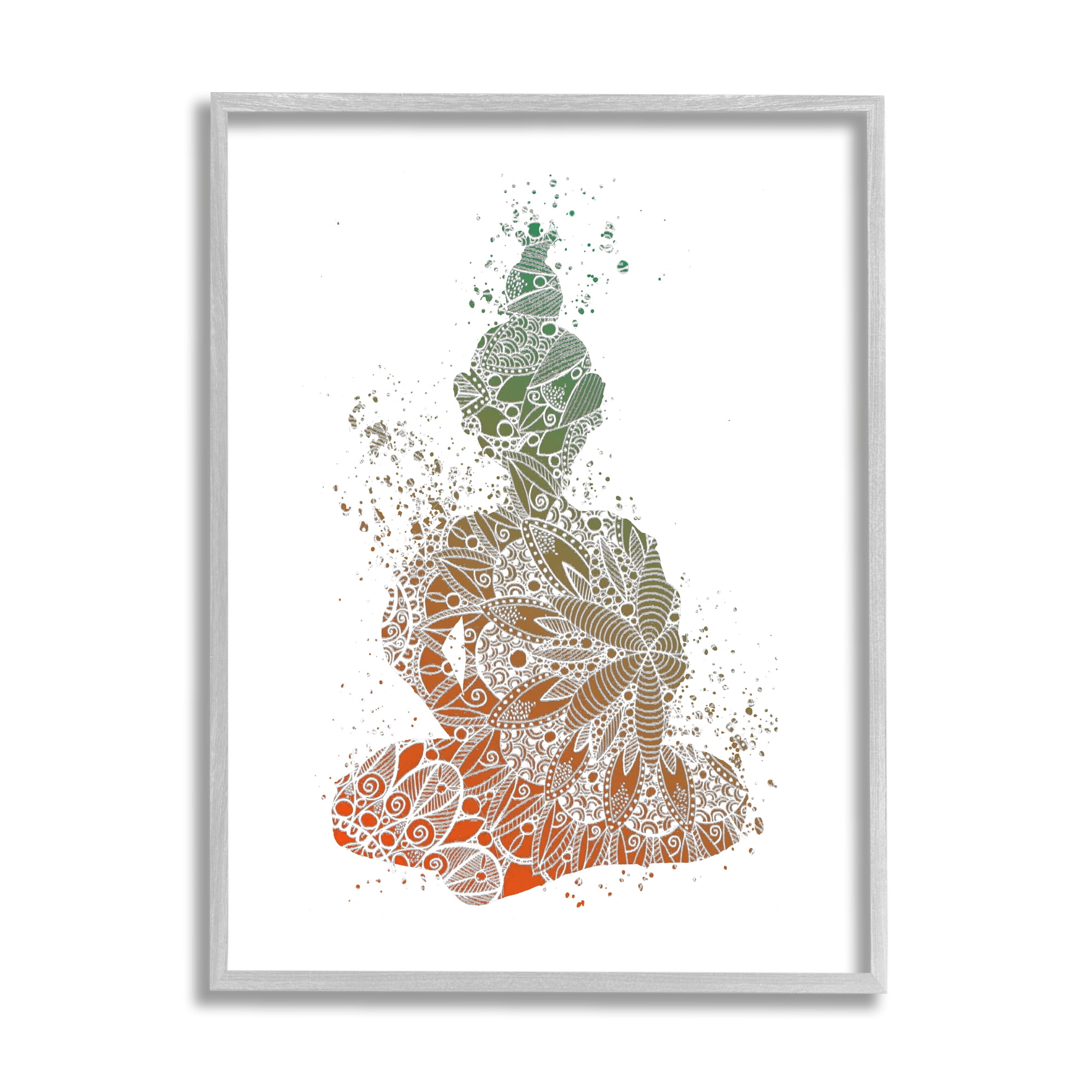 Stupell Industries Modern Floral Buddha Abstract Painting Gray Framed Art Print Wall Art, 24 x 30
