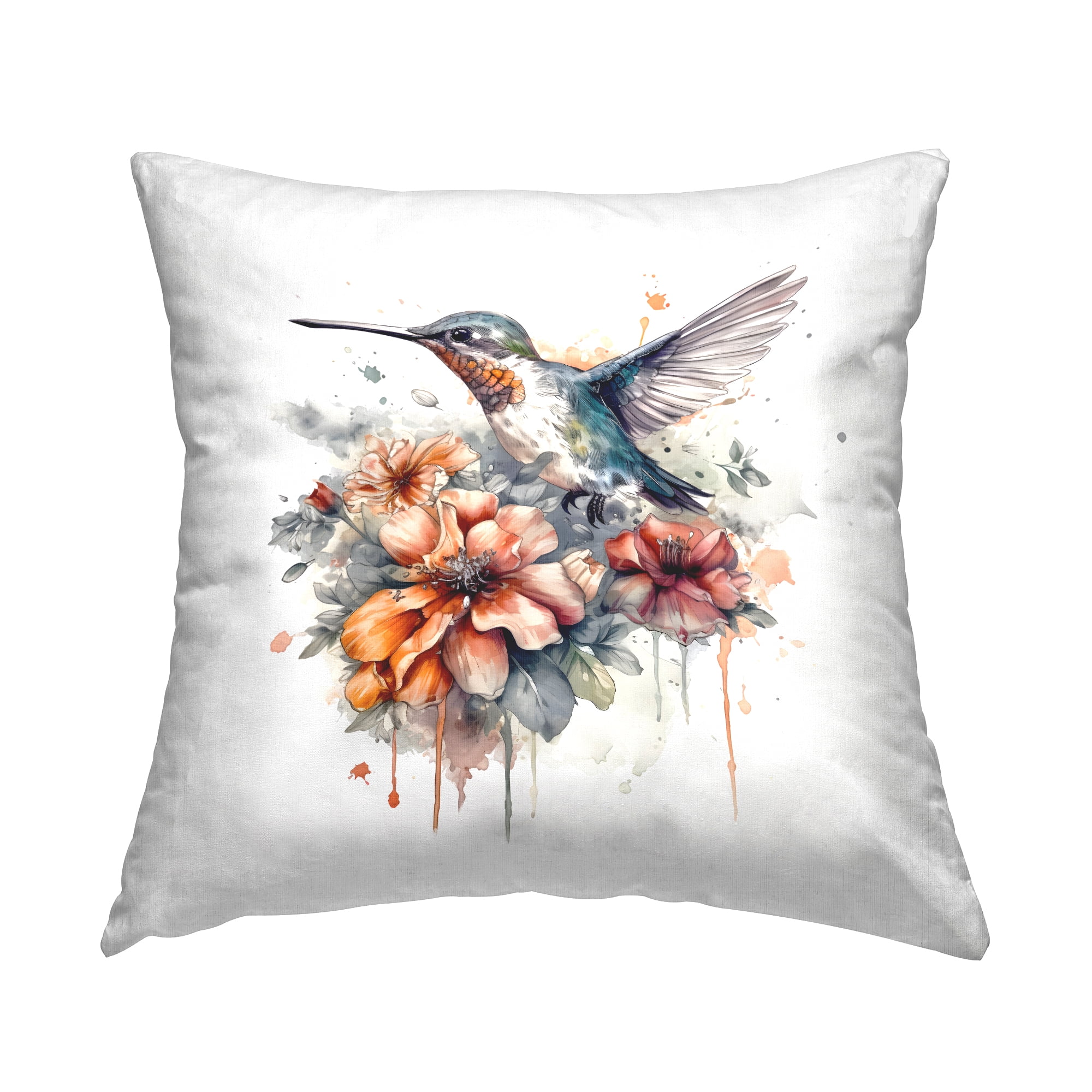 Stupell Industries Modern Floral Hummingbird Decorative Printed Throw Pillow, 18 x 18