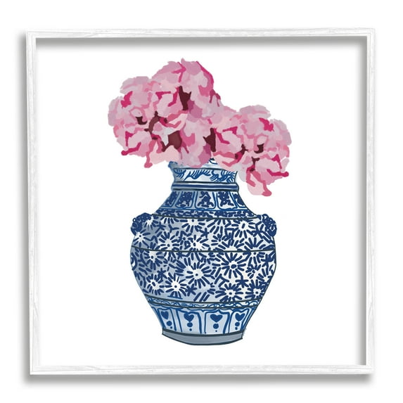 Stupell Industries Modern Floral Ikebana Arrangement Ornate Blue Vase Graphic Art White Framed Art Print Wall Art, Design by Amelia Noyes