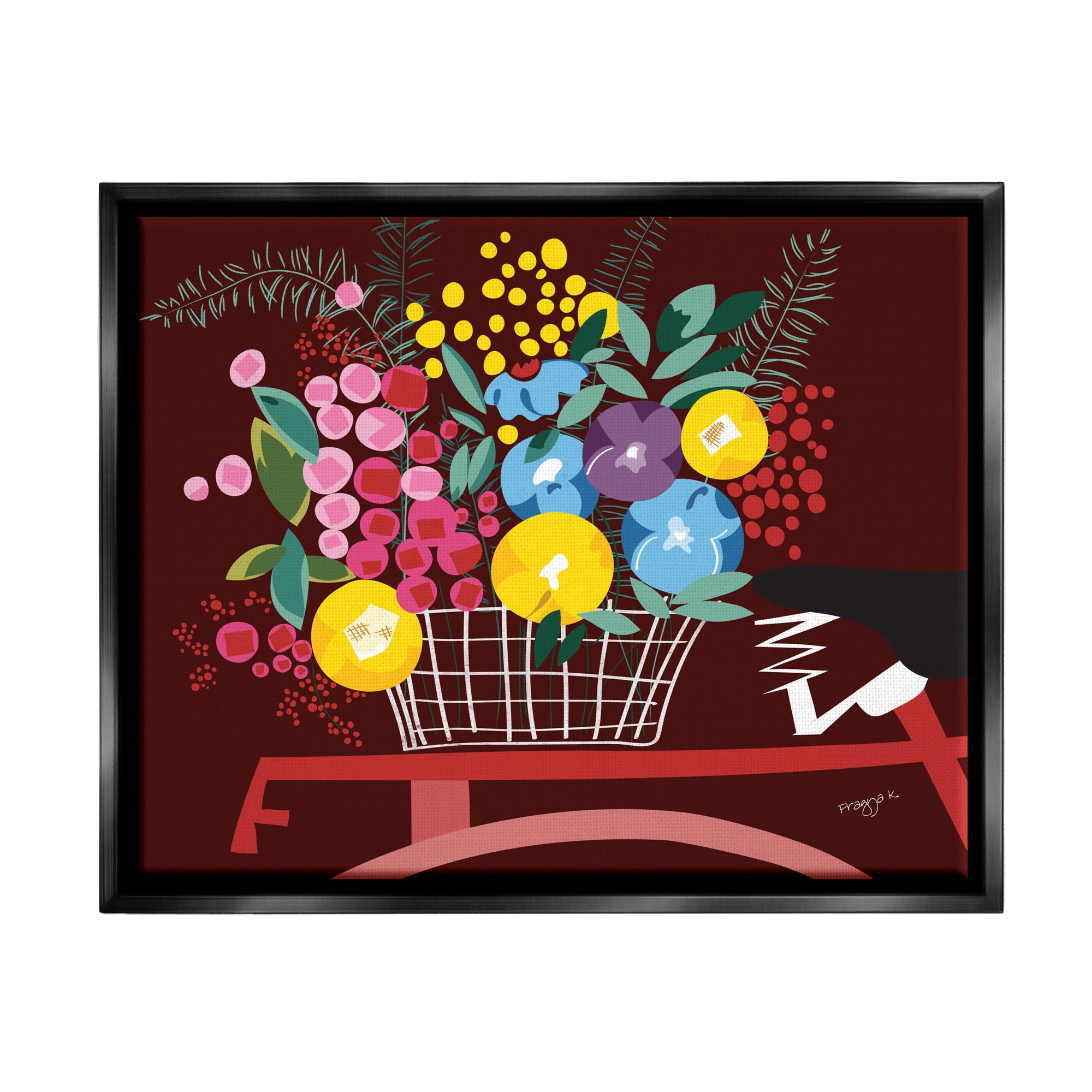 Stupell Industries Modern Flower Basket Botanical & Floral Painting Black Floater Framed Canvas Art Print Wall Art, 21 x 17