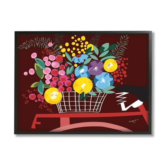Stupell Industries Modern Flower Basket Botanical & Floral Painting Black Framed Art Print Wall Art, 14 x 11