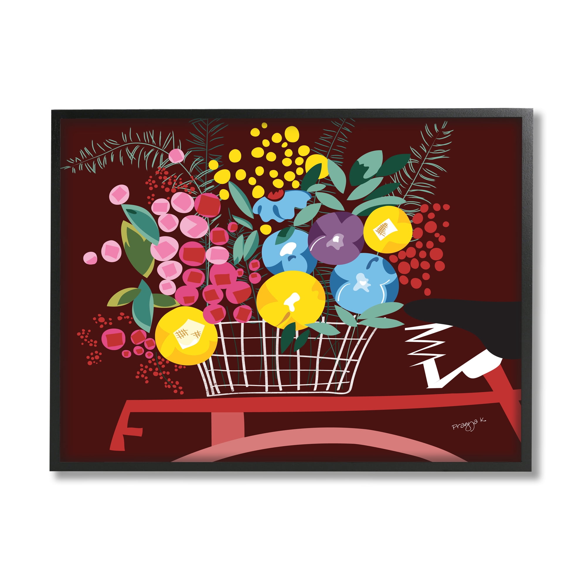 Stupell Industries Modern Flower Basket Botanical & Floral Painting Black Framed Art Print Wall Art, 20 x 16