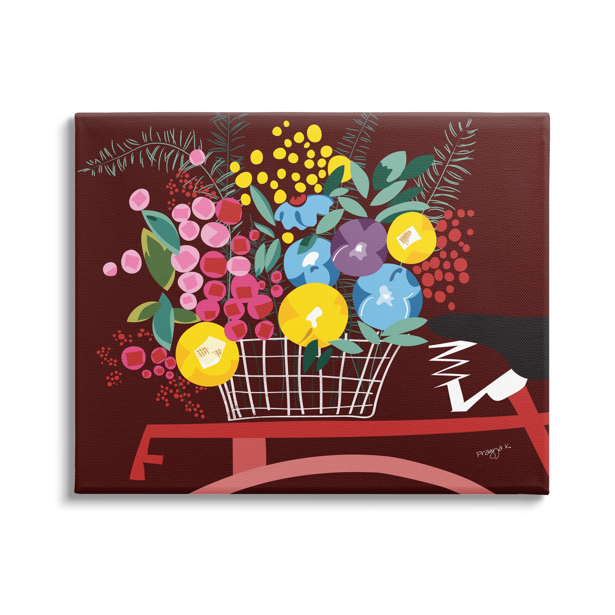 Stupell Industries Modern Flower Basket Botanical & Floral Painting Gallery Wrapped Canvas Art Print Wall Art, 30 x 24