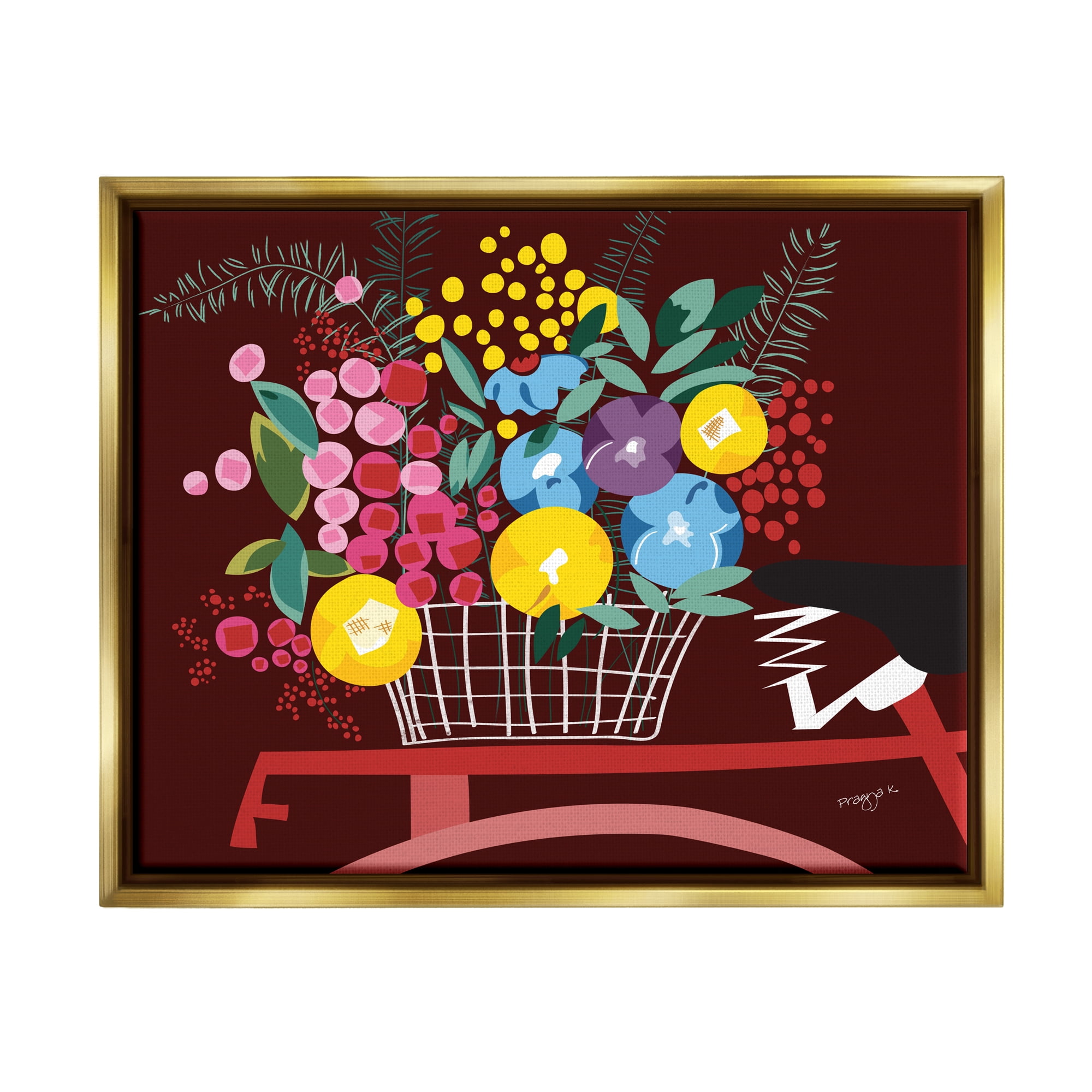 Stupell Industries Modern Flower Basket Botanical & Floral Painting Gold Floater Framed Canvas Art Print Wall Art, 21 x 17