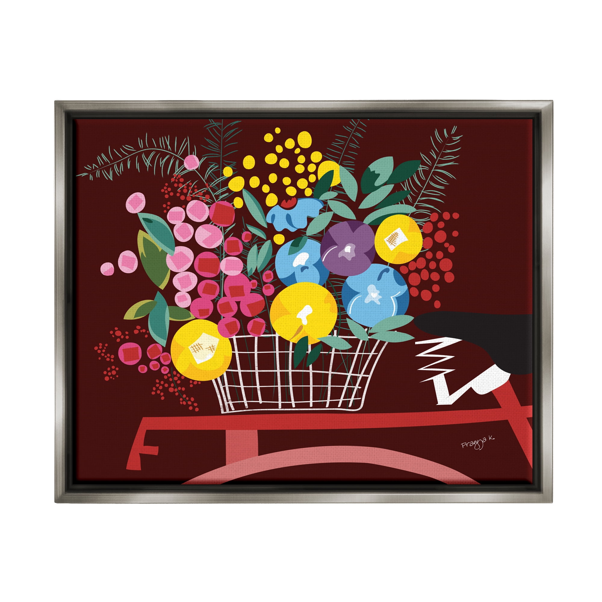 Stupell Industries Modern Flower Basket Botanical & Floral Painting Gray Floater Framed Canvas Art Print Wall Art, 21 x 17