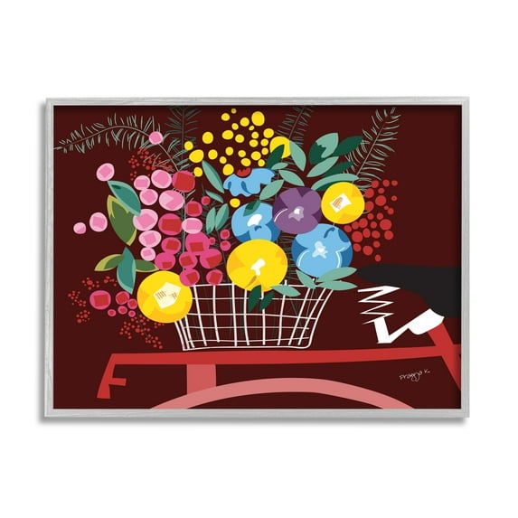 Stupell Industries Modern Flower Basket Botanical & Floral Painting Gray Framed Art Print Wall Art, 14 x 11