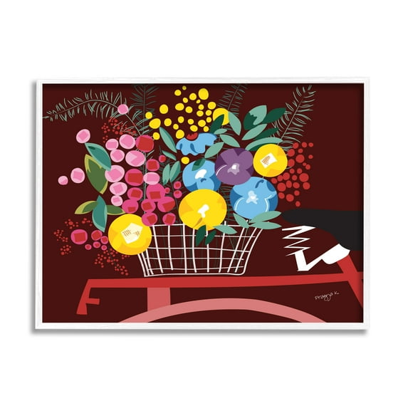 Stupell Industries Modern Flower Basket Botanical & Floral Painting White Framed Art Print Wall Art, 14 x 11