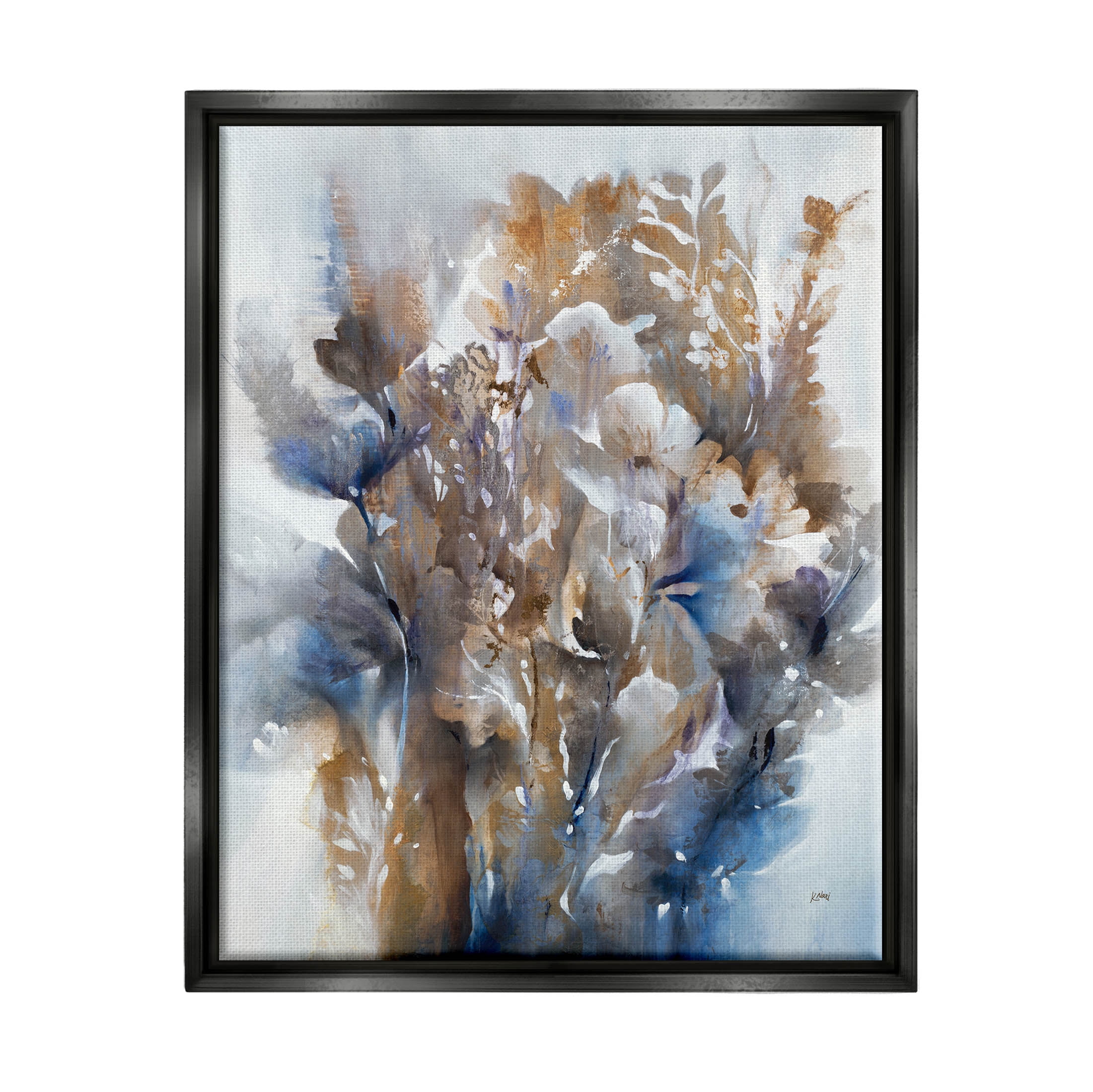 Stupell Industries Modern Flower Bouquet Composition Painting Jet Black Floating Framed Canvas Print Wall Art, Design by K. Nari