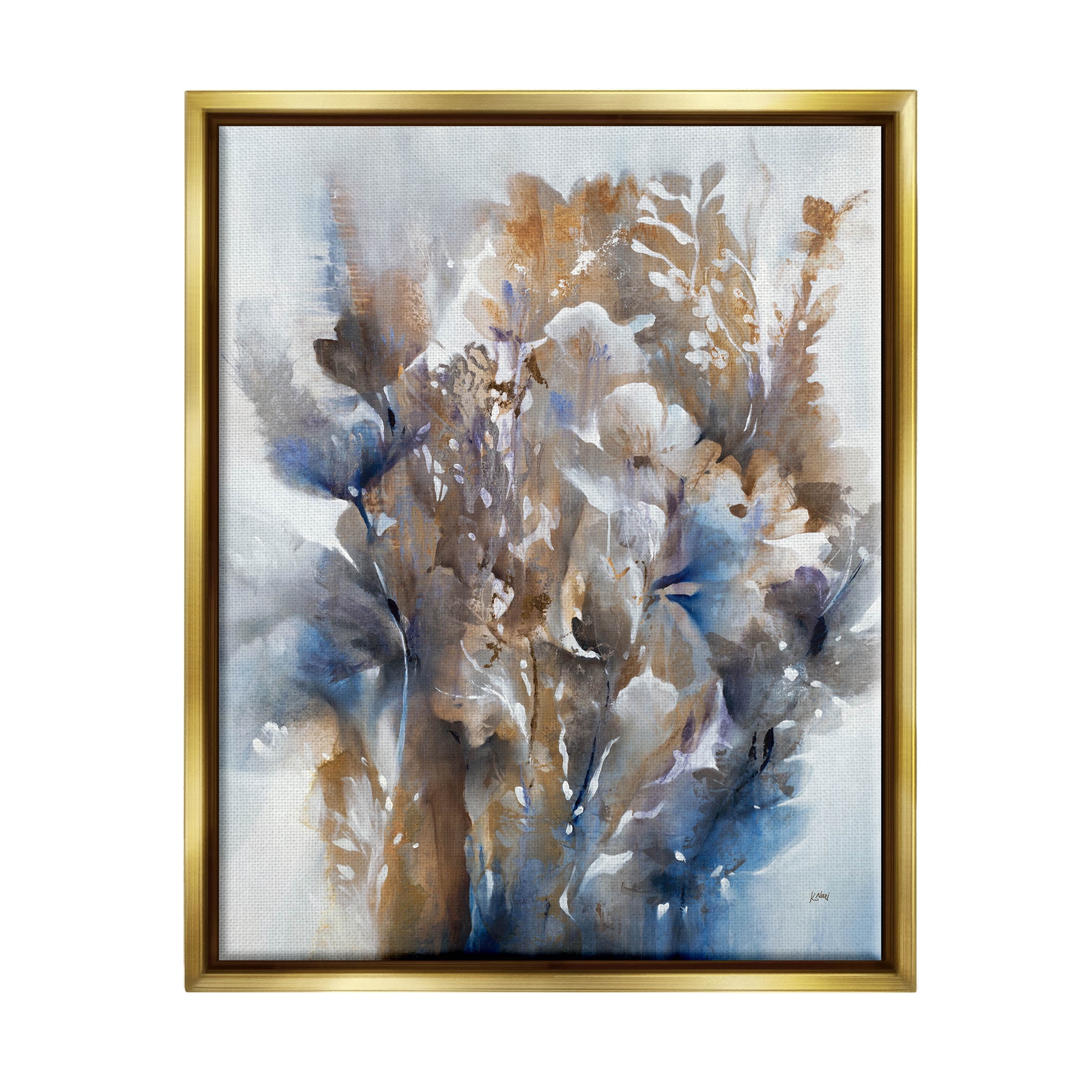 Stupell Industries Modern Flower Bouquet Composition Painting Metallic Gold Floating Framed Canvas Print Wall Art, Design by K. Nari