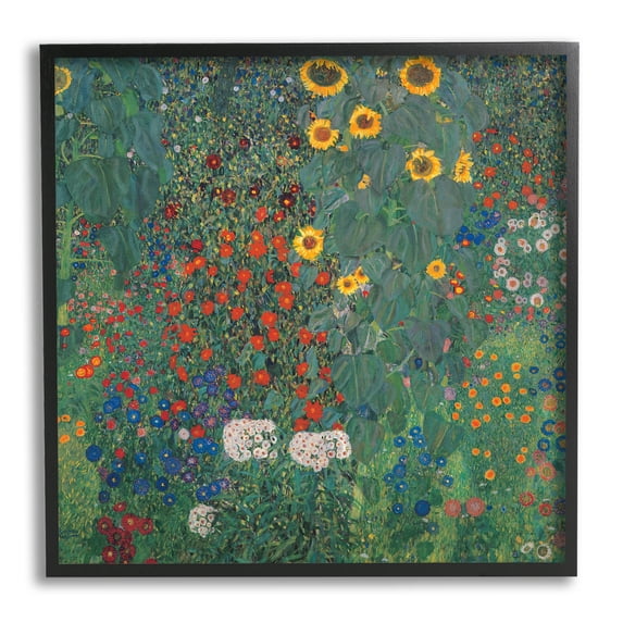 Stupell Industries Modern Flower Garden Collage Graphic Art Black Framed Art Print Wall Art, Design by Gustav Klimt