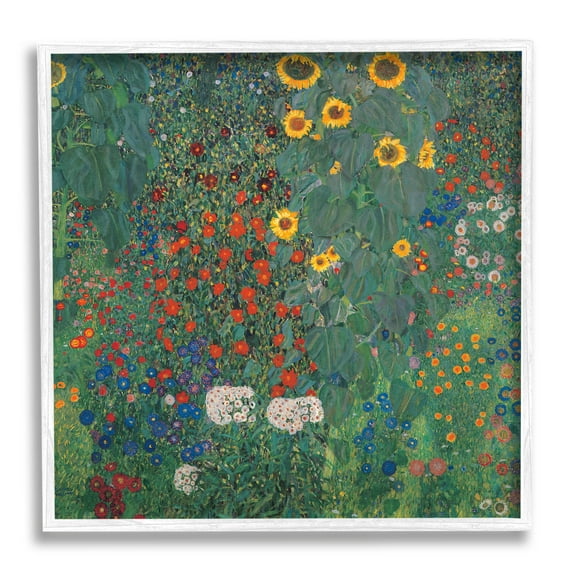 Stupell Industries Modern Flower Garden Collage Graphic Art White Framed Art Print Wall Art, Design by Gustav Klimt