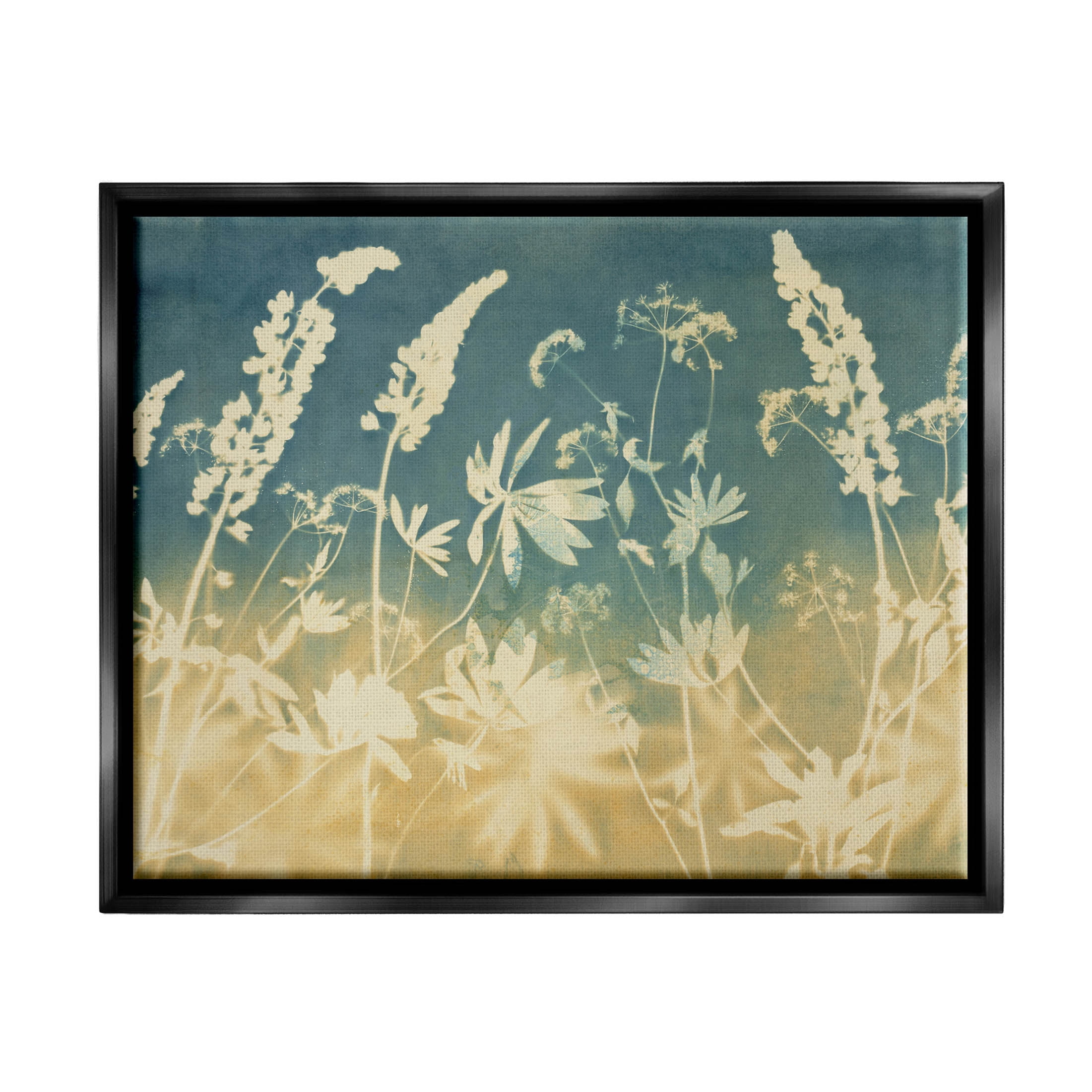 Stupell Industries Modern Flower Meadow Botanicals Graphic Art Jet Black Floating Framed Canvas Print Wall Art, Design by Liz St. Andre