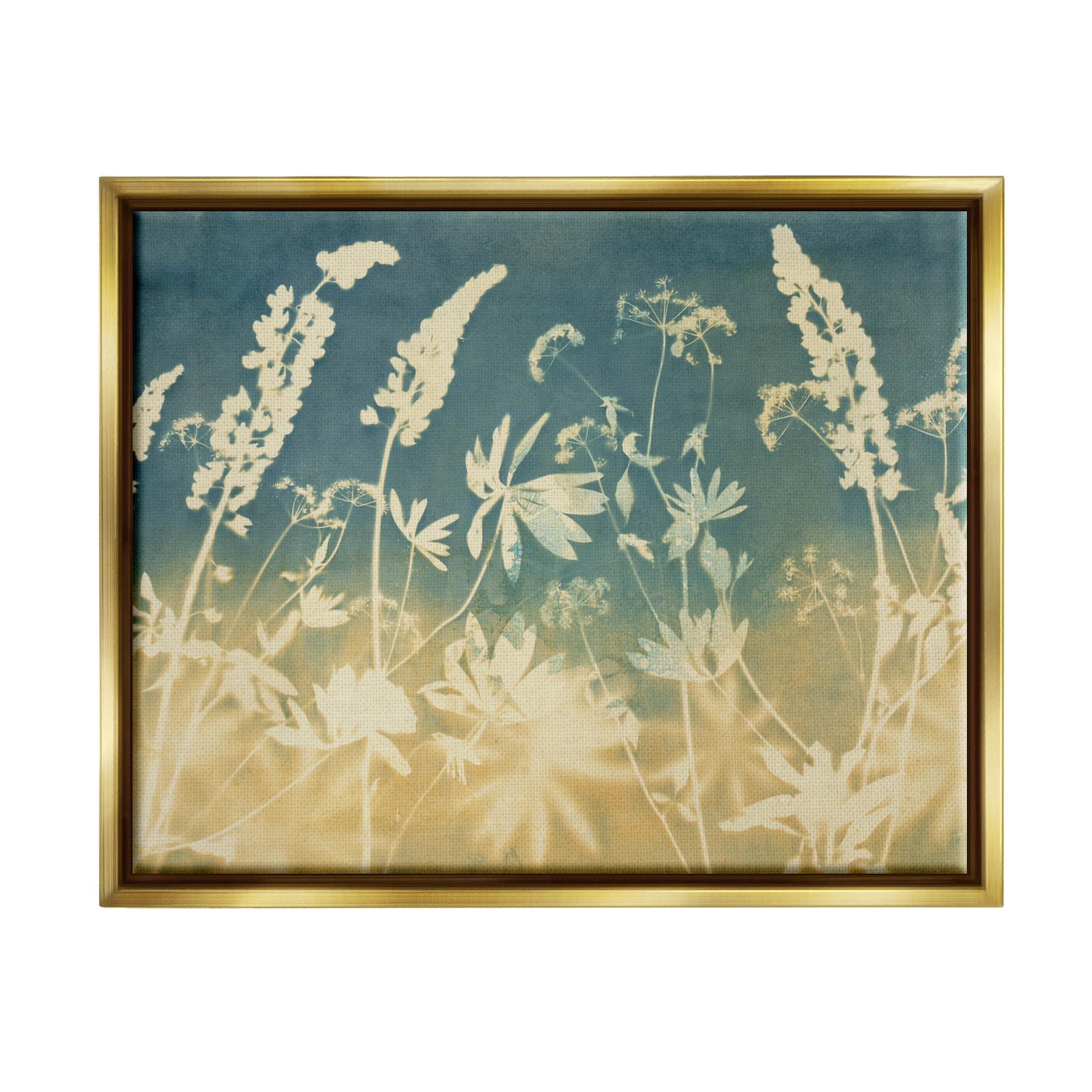 Stupell Industries Modern Flower Meadow Botanicals Graphic Art Metallic Gold Floating Framed Canvas Print Wall Art, Design by Liz St. Andre