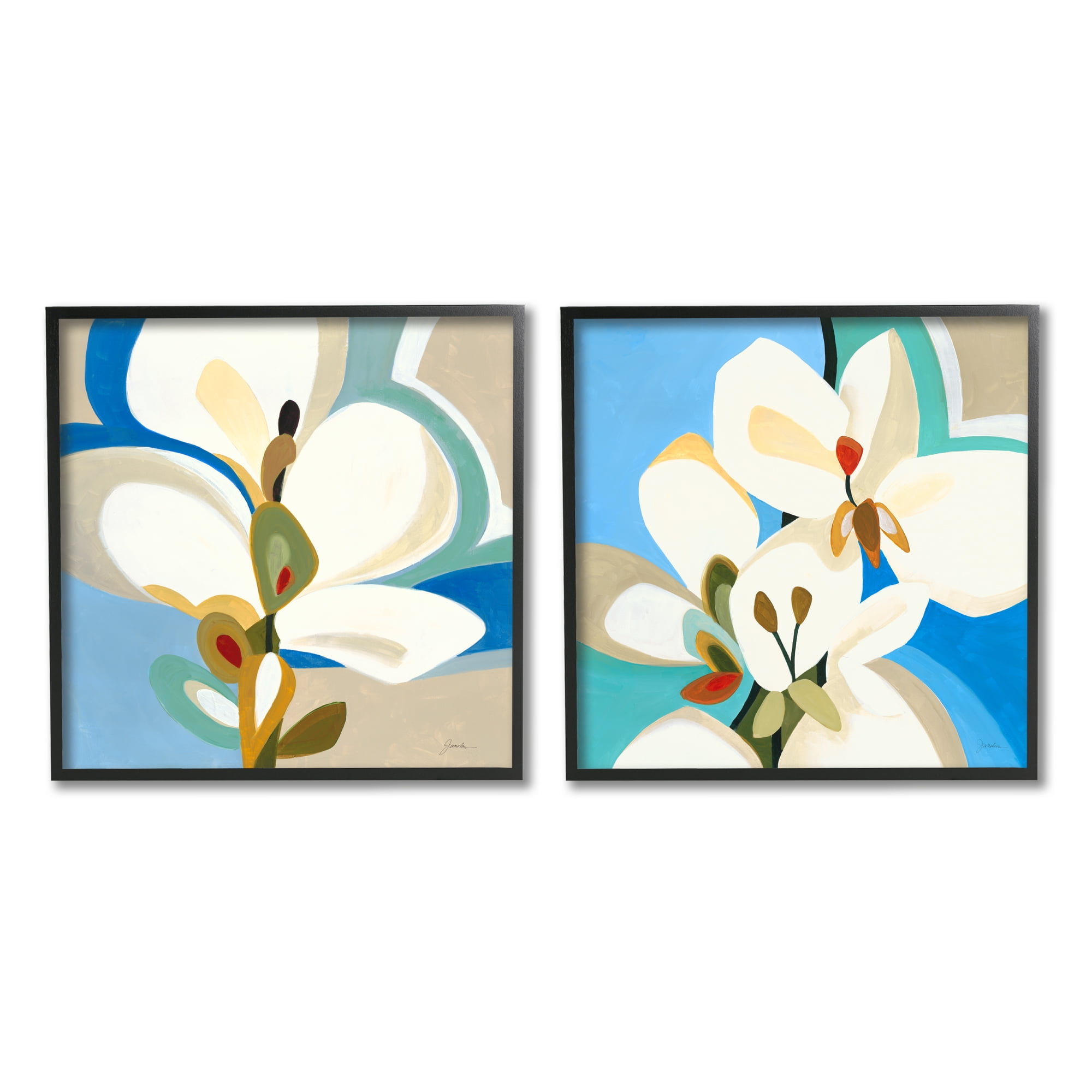 Stupell Industries Modern Flower Pattern Botanical & Floral Painting Black Framed Art Print Wall Art, 24 x 24, Set of 2