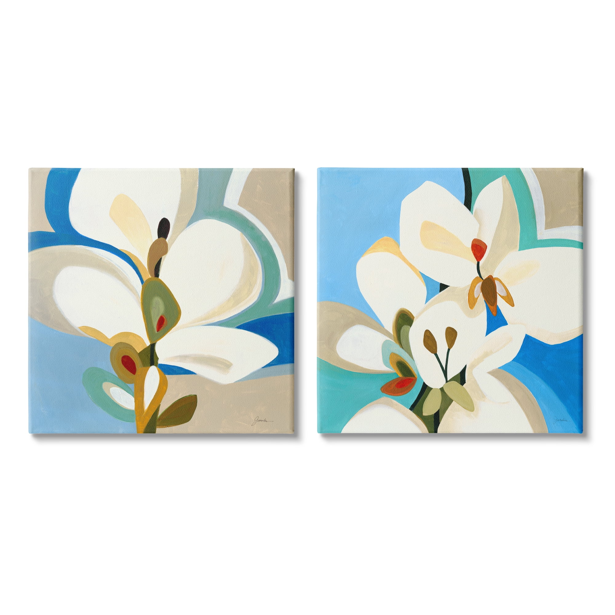 Stupell Industries Modern Flower Pattern Botanical & Floral Painting Gallery Wrapped Canvas Print Wall Art, 24 x 24, Set of 2