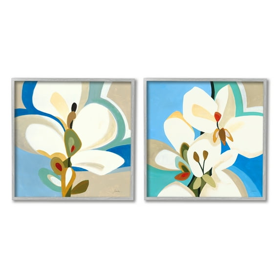 Stupell Industries Modern Flower Pattern Botanical & Floral Painting Gray Framed Art Print Wall Art, 17 x 17, Set of 2