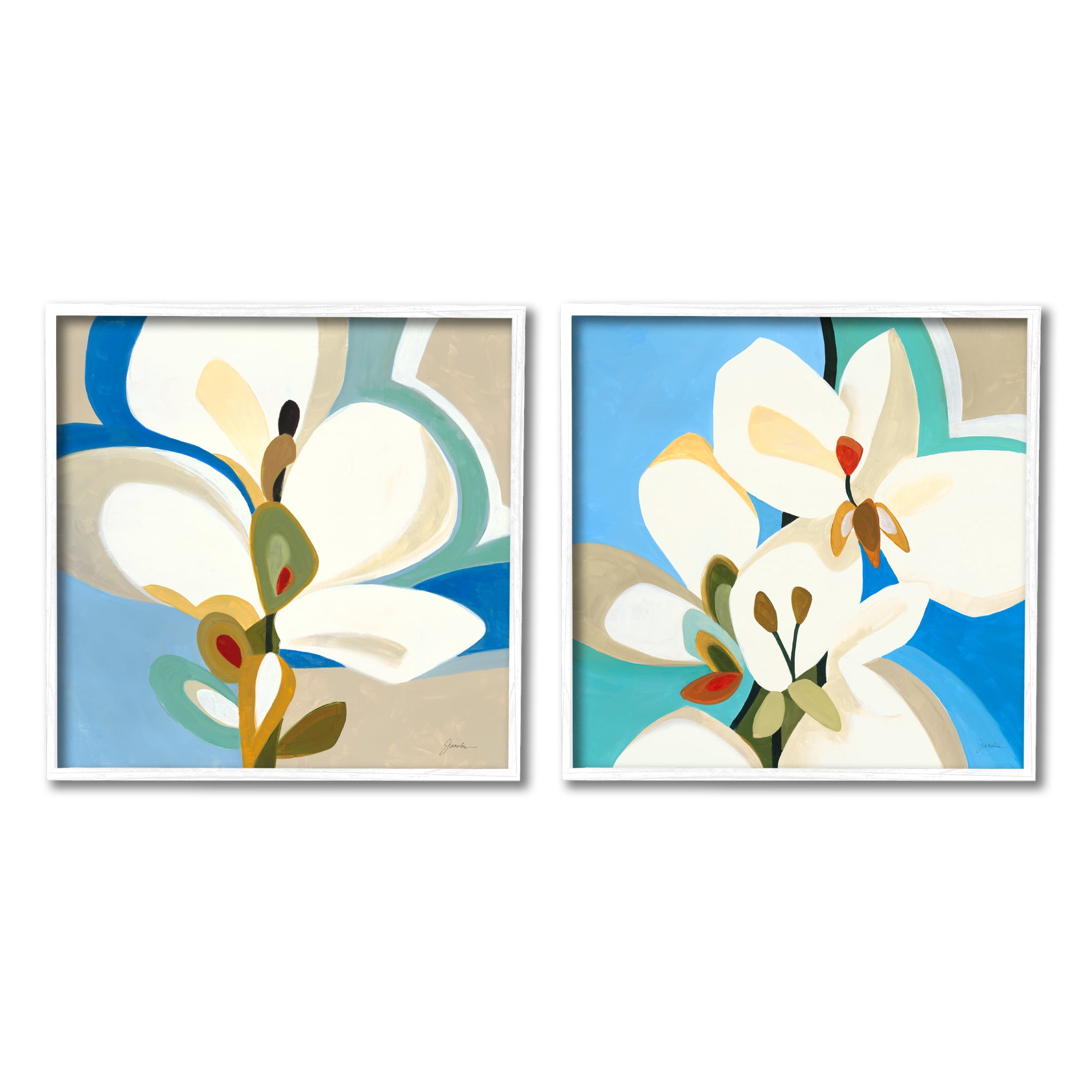 Stupell Industries Modern Flower Pattern Botanical & Floral Painting White Framed Art Print Wall Art, 24 x 24, Set of 2