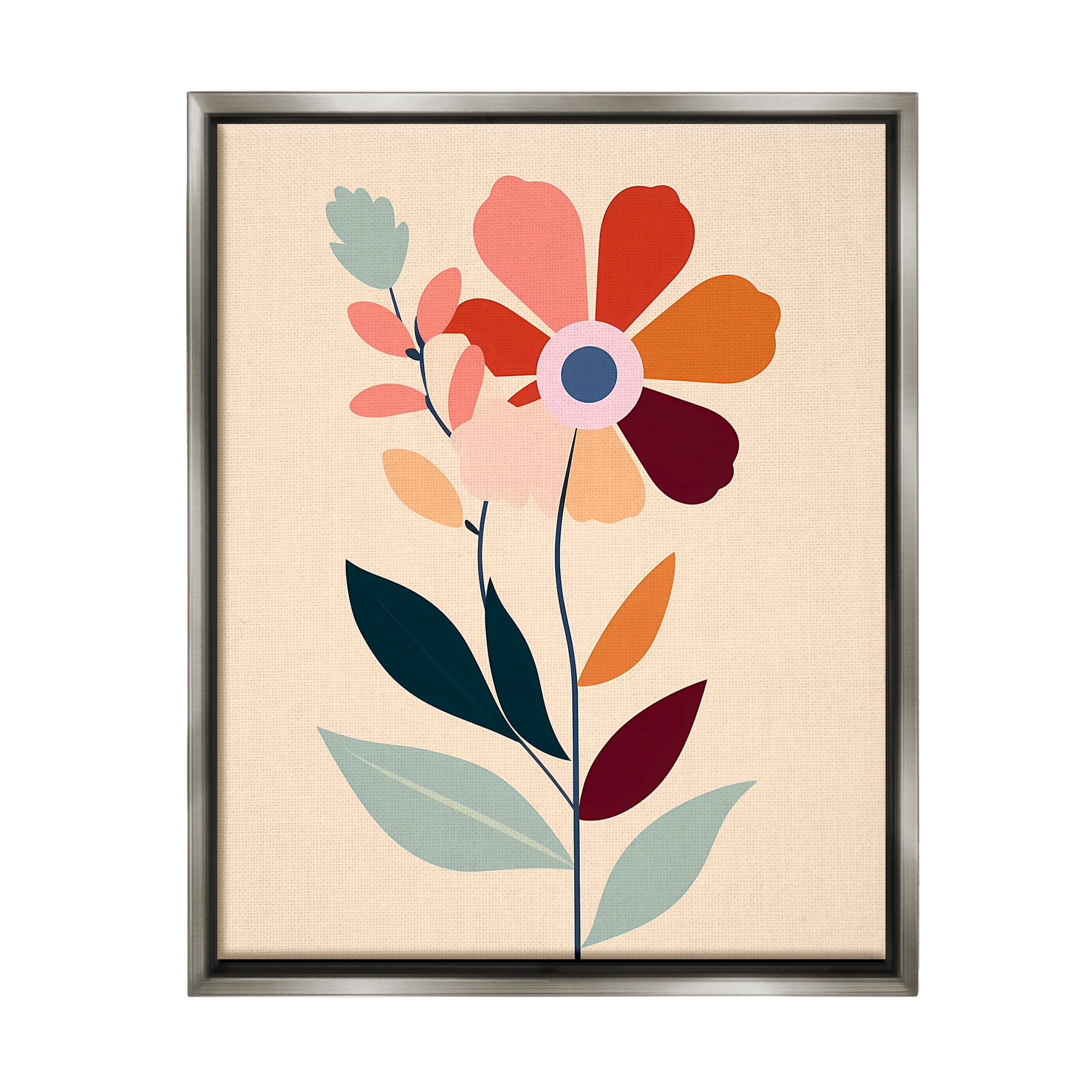 Stupell Industries Modern Flower Sprigs Botanical & Floral Painting Gray Floater Framed Canvas Art Print Wall Art, 25 x 31