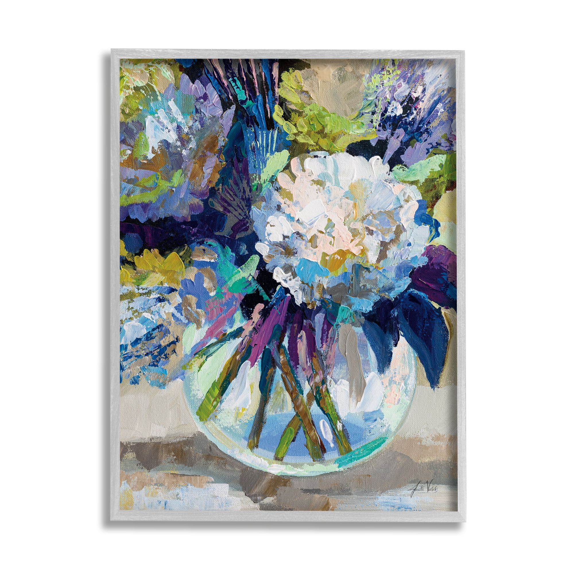 Stupell Industries Modern Flower Vase Botanical & Floral Painting Gray Framed Art Print Wall Art, 11 x 14