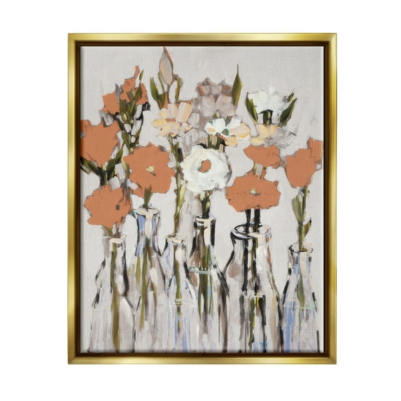 Stupell Industries Modern Flower Vases Painting Botanical & Floral Painting Gold Floater Framed Art Print Wall Art, 17 x 21