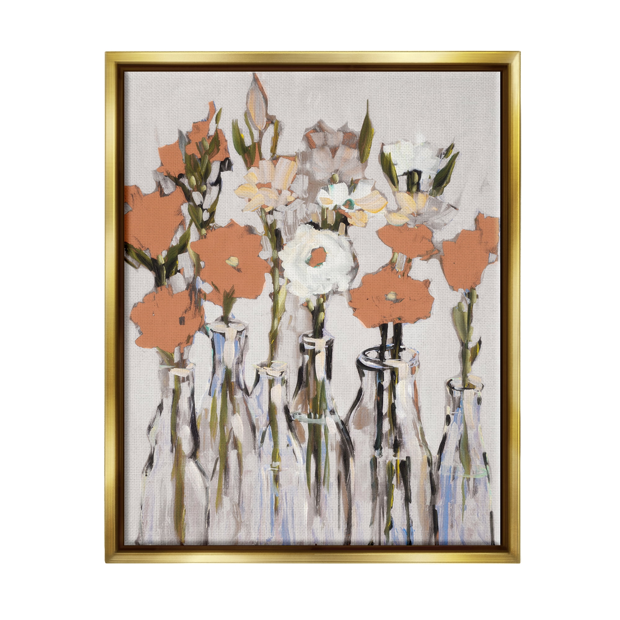 Stupell Industries Modern Flower Vases Painting Botanical & Floral Painting Gold Floater Framed Art Print Wall Art, 25 x 31