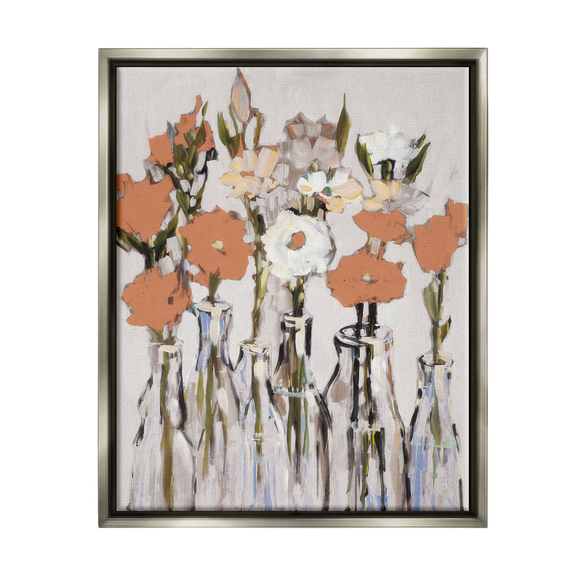 Stupell Industries Modern Flower Vases Painting Botanical & Floral Painting Gray Floater Framed Art Print Wall Art, 17 x 21
