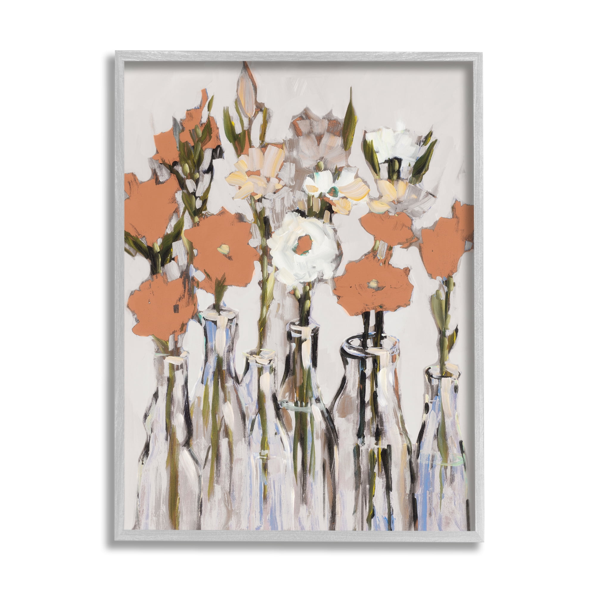 Stupell Industries Modern Flower Vases Painting Botanical & Floral Painting Gray Framed Art Print Wall Art, 16 x 20