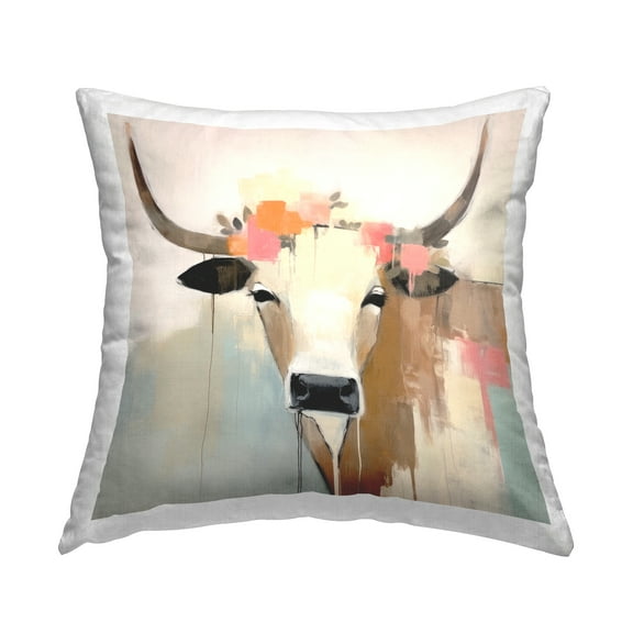 Stupell Industries Modern Flowers Cow Decorative Printed Throw Pillow, 18 x 18
