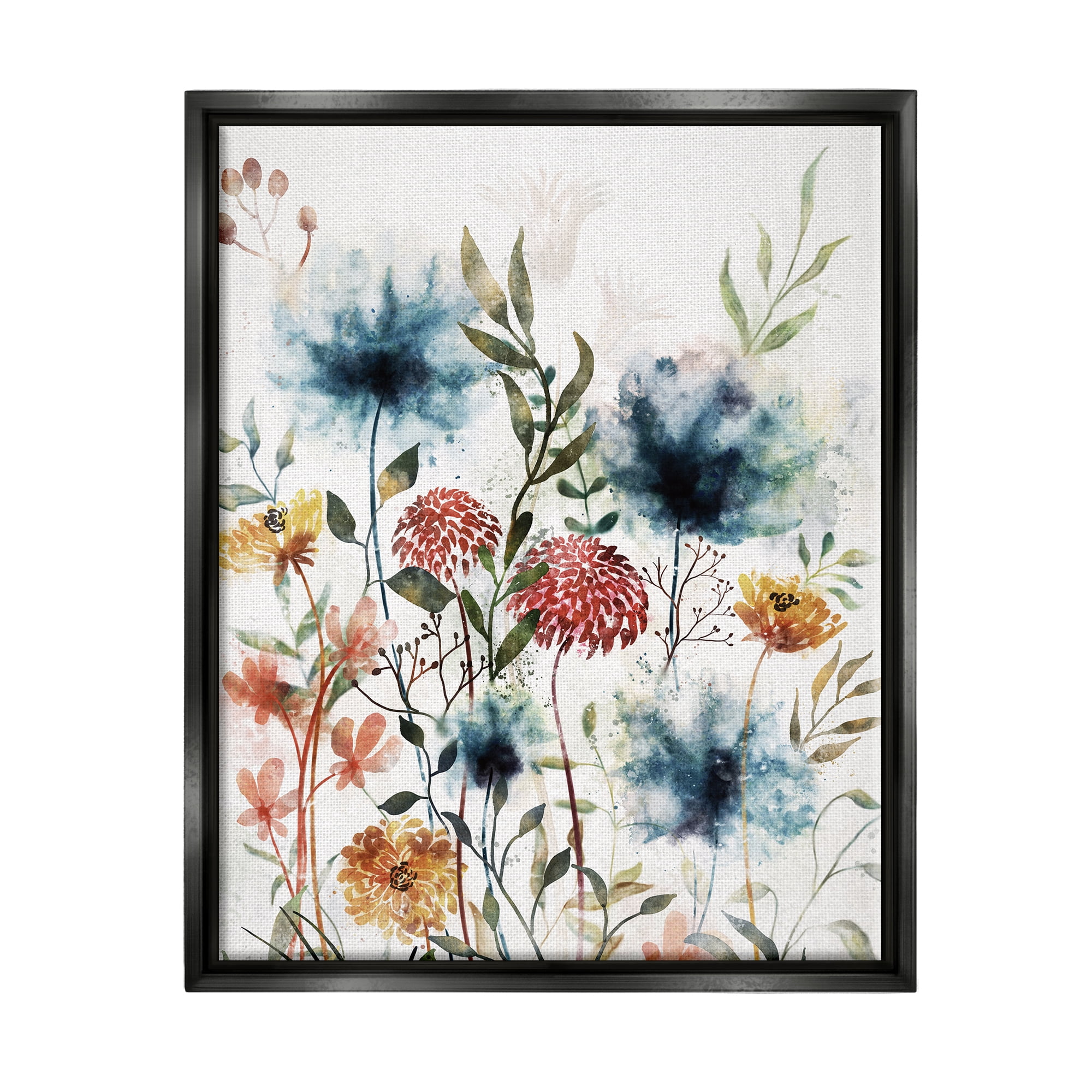 Stupell Industries Modern Flowers Dahlia Blooms Botanical & Floral Painting Black Floater Framed Art Print Wall Art