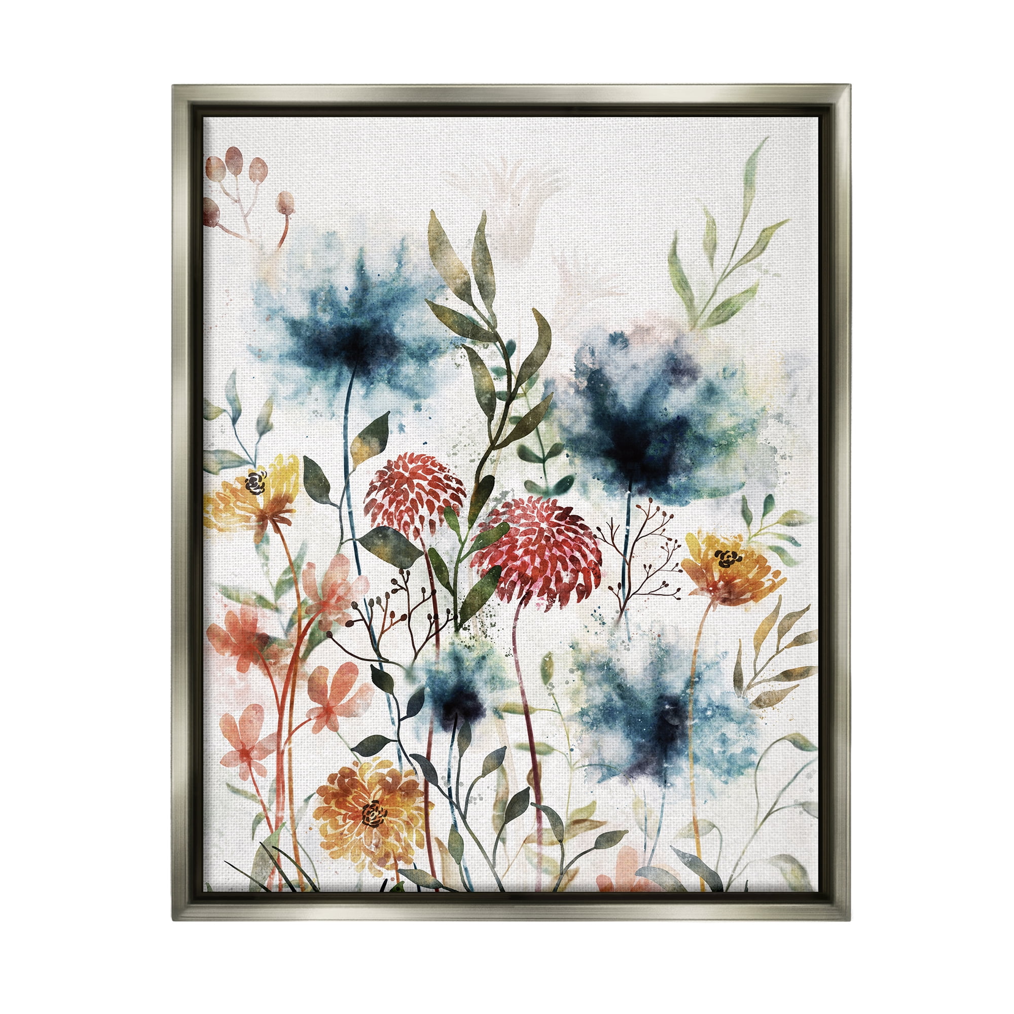 Stupell Industries Modern Flowers Dahlia Blooms Botanical & Floral Painting Gray Floater Framed Art Print Wall Art