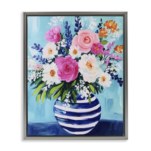 Stupell Industries Modern Flowers in Shabby Chic Vase Gray Floating Frame Canvas Art, 25 x 31, by Petals Prints Design