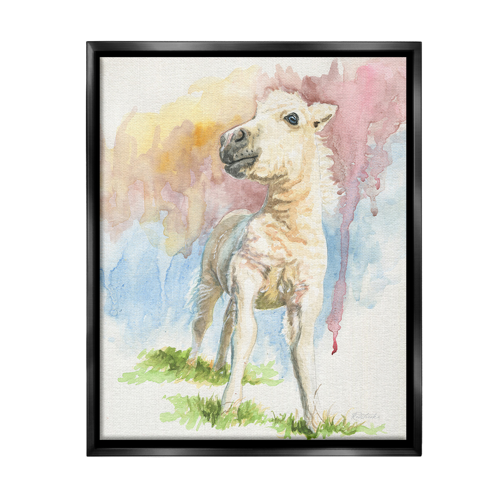 Stupell Industries Modern Foal Painting Animals & Insects Painting Black Floater Framed Canvas Art Print Wall Art, 25 x 31